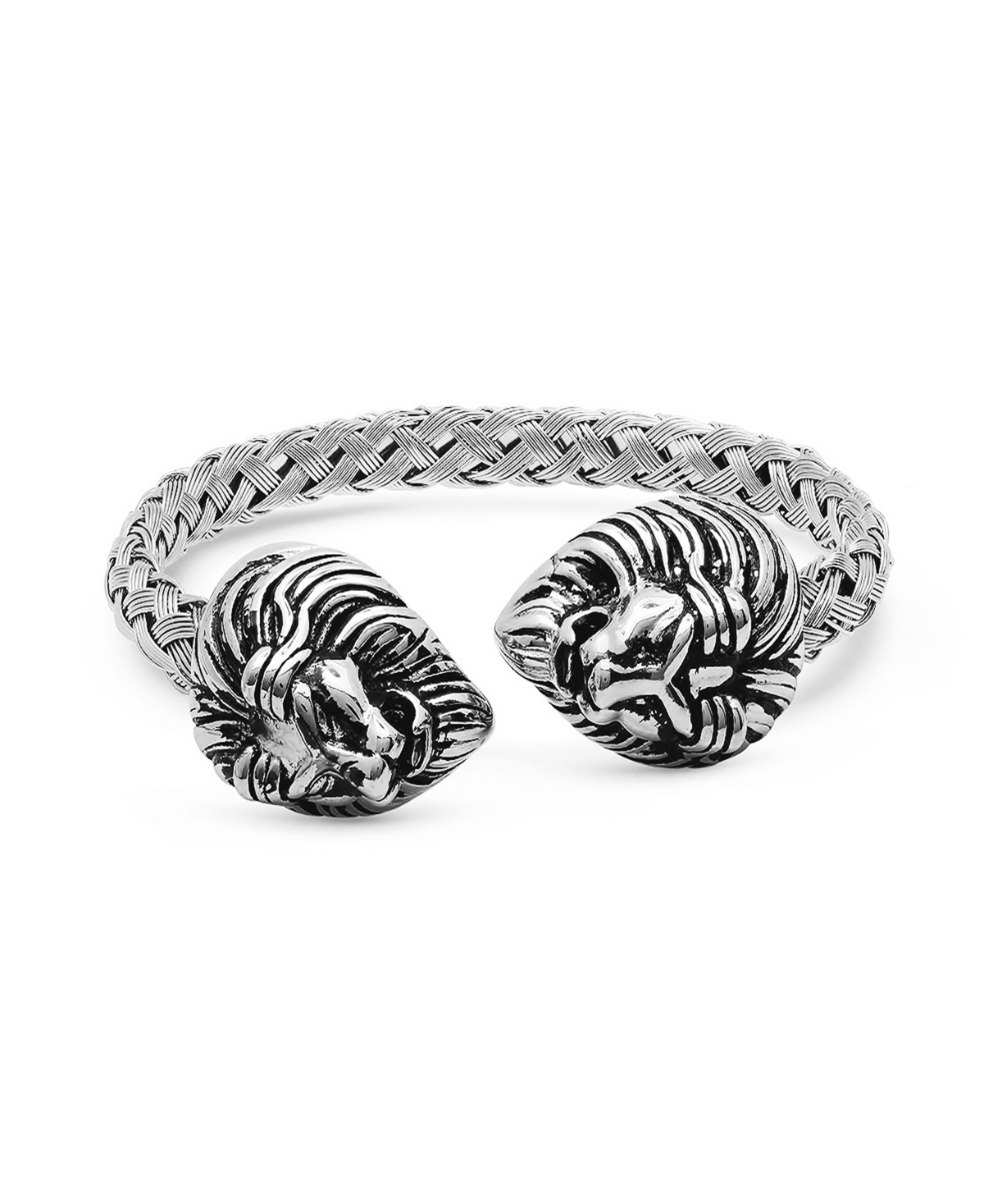 Men's Stainless Steel Tiger End Cuff Bracelet - Silver