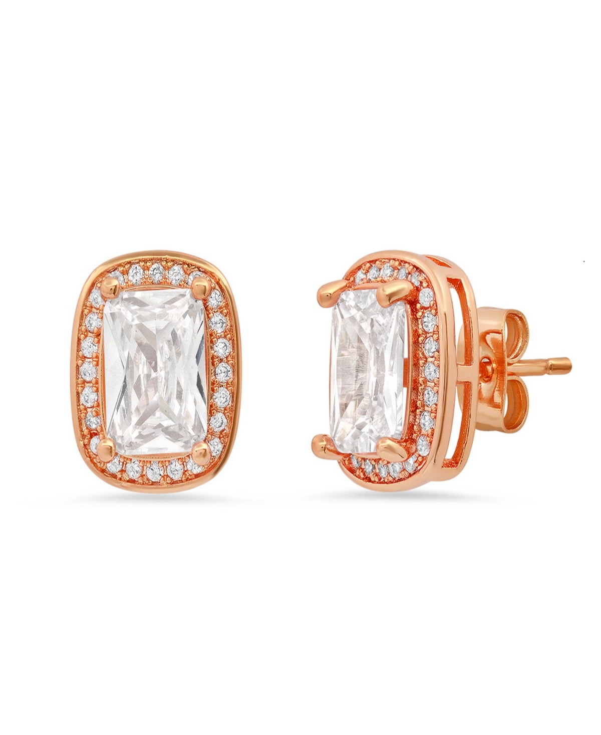 Women's 18K Rose Gold Plated Brass Simulated Emerald Cut Diamonds Stud Earrings - Rose Gold