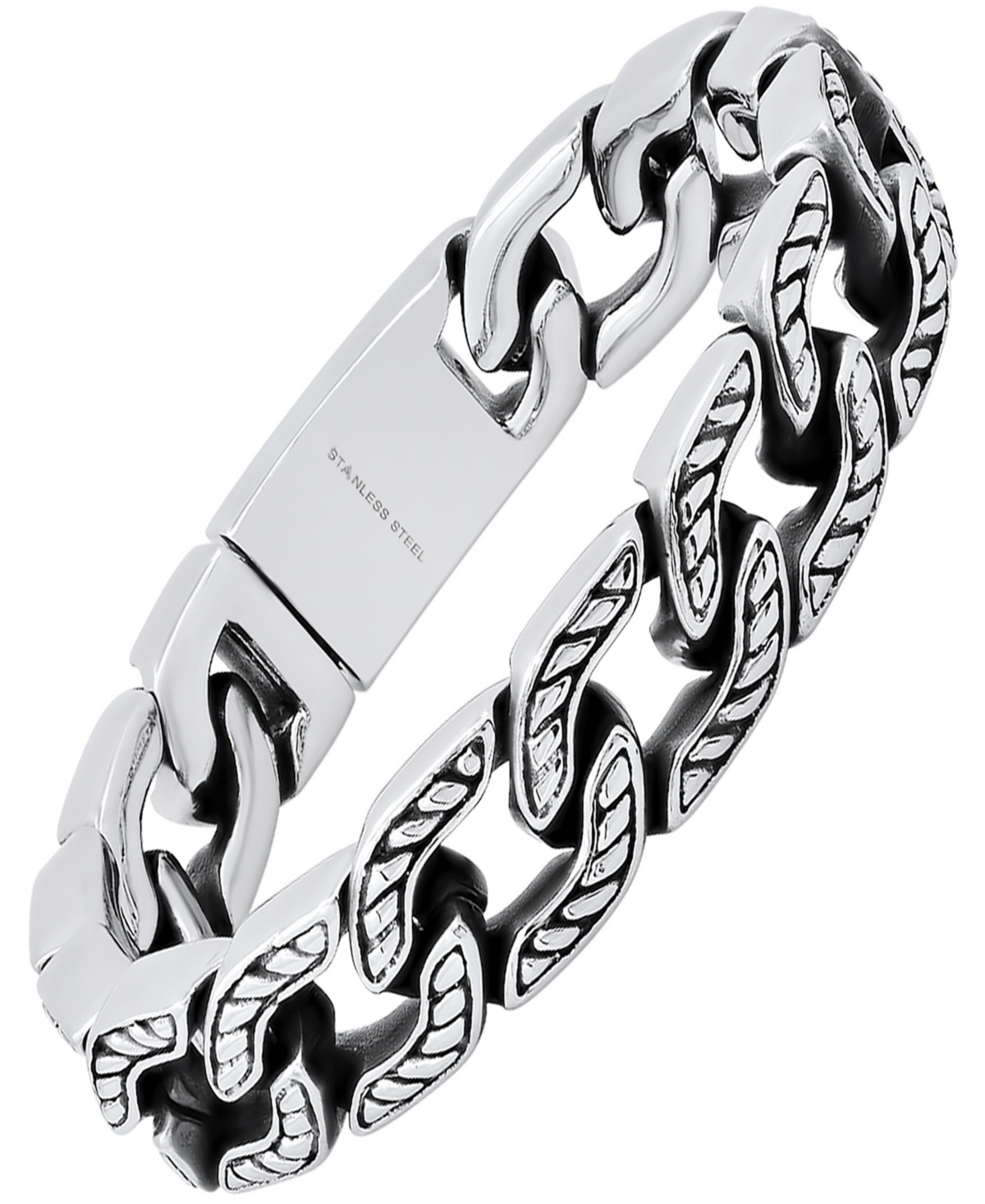 Steeltime Men's Heavy Oxidized Stainless Steel Accented Cuban Link Chain Bracelet