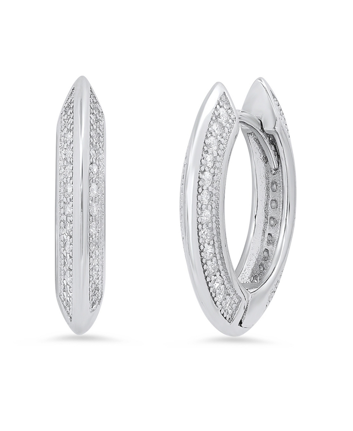 Women's Sterling Silver and Simulated Diamonds Flat Huggie Earrings - Silver