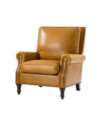 Wajeeh 33"W Mid-Century Modern Buttery Genuine Leather Accent Chair With Solid Wood Legs