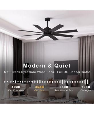 65 inch ceiling fan without light, can be used both indoors and outdoors, with remote control, reversible DC motor, no noise, suitable for bedroom, living room, terrace, porch, solid wood, black