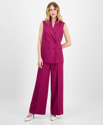 Sleeveless Double Breasted Blazer Wide Leg Pants Regular Petite Sizes