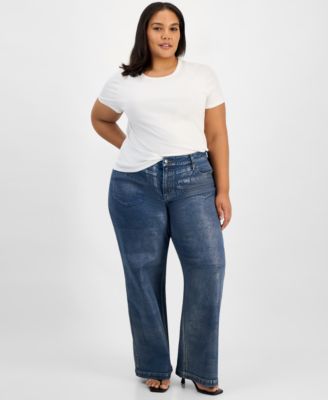 Trendy Plus Size Foiled Crewneck T Shirt High Rise Foiled Wide Leg Jeans Macys Exclusive