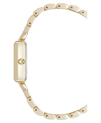 Women's Quartz Rectangular Roman Numeral Gold-Tone Metal Alloy and Black Dial Watch, 23mm