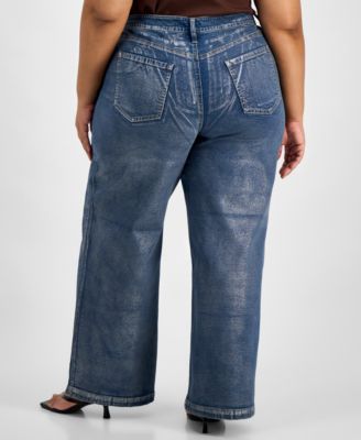 Trendy Plus Size Metallic High-Rise Wide-Leg Jeans, Macy's Exclusive 