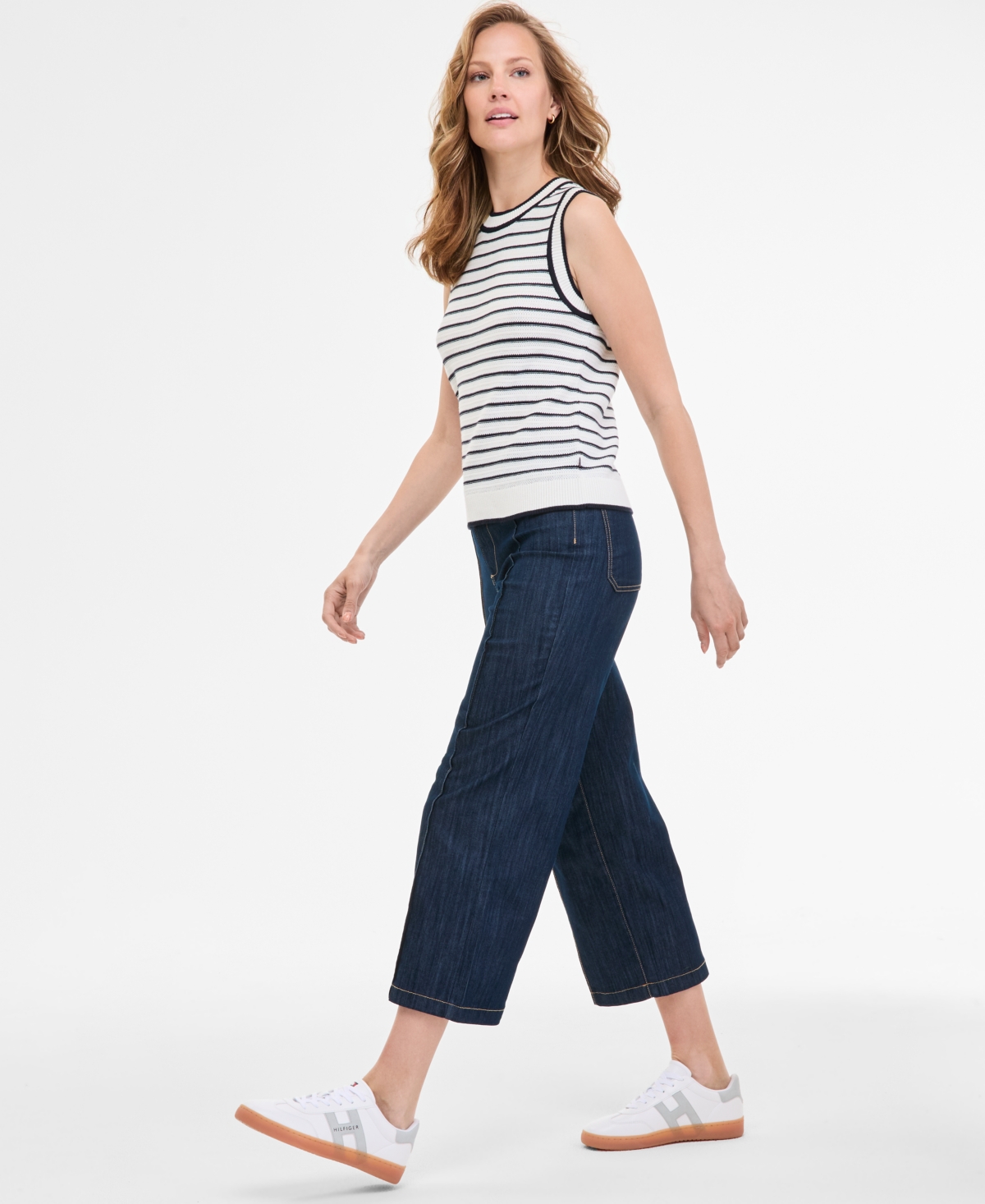 TOMMY HILFIGER WOMEN'S WIDE-LEG NO-WAISTBAND CROPPED DENIM JEANS 