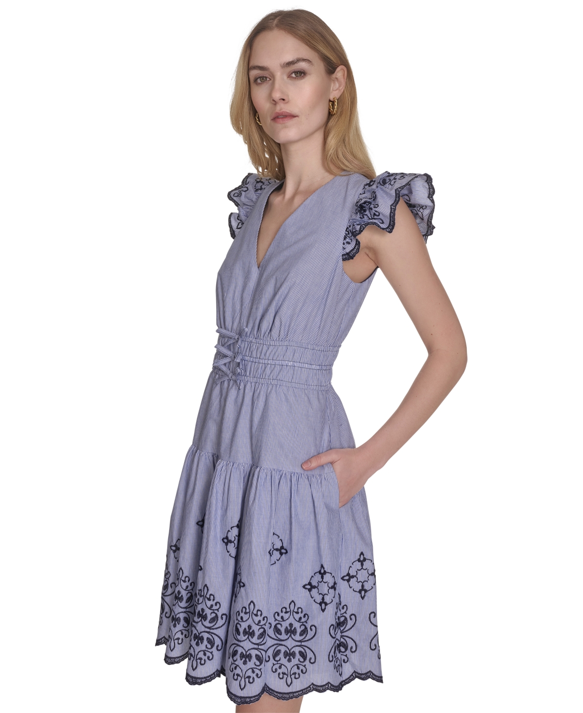 Vince Camuto Plus Size Flutter-sleeve Embroidered Cotton Dress