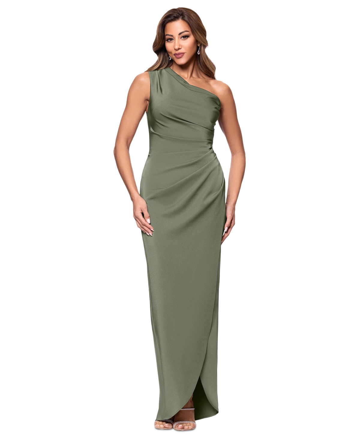 Women's Asymmetric One-Shoulder Satin Gown - Moss