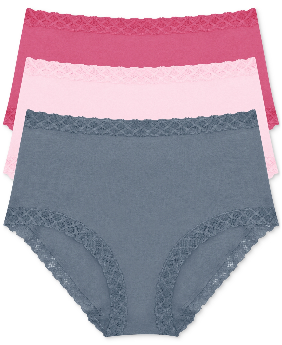 Natori Bliss Lace-trim Cotton Brief Underwear 3-pack 156058mp In Multi