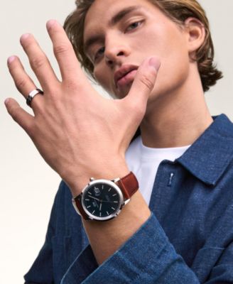 Men's Automatic Brown Leather Watch, 40mm