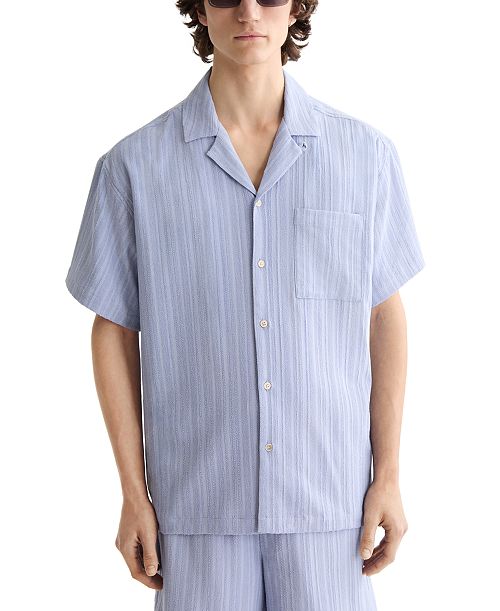alfani SCOTCH & SODA Men's Relaxed Fit Short Sleeve Tonal Striped Button-Front Pocket Shirt Men's Fashion & Accessories
