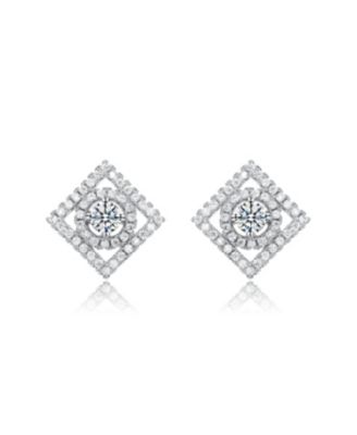 Elegant White Gold Plated with Clear Cubic Zirconia Square Shaped Stud Earrings