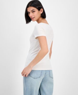 Juniors' Ribbed Henley Longline T-Shirt