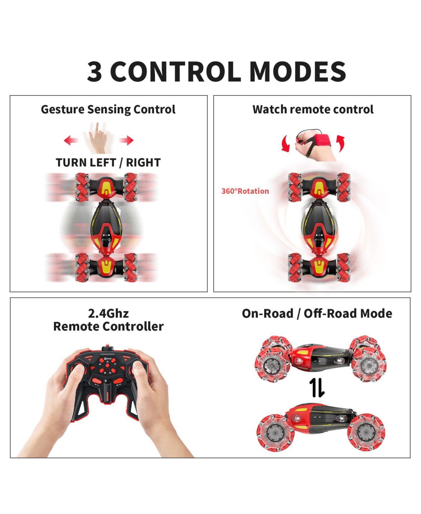 Детская игрушка Contixo SC10 Cobra 4WD LED Lights RC Stunt Car, Ages 8+, цвет: Красный — фото 2