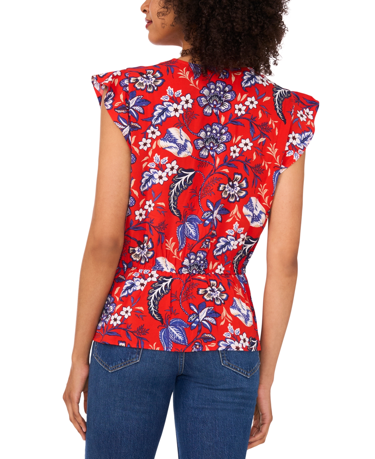 Sam & Jess Women's Printed Smocked Flutter-sleeve Peplum Top