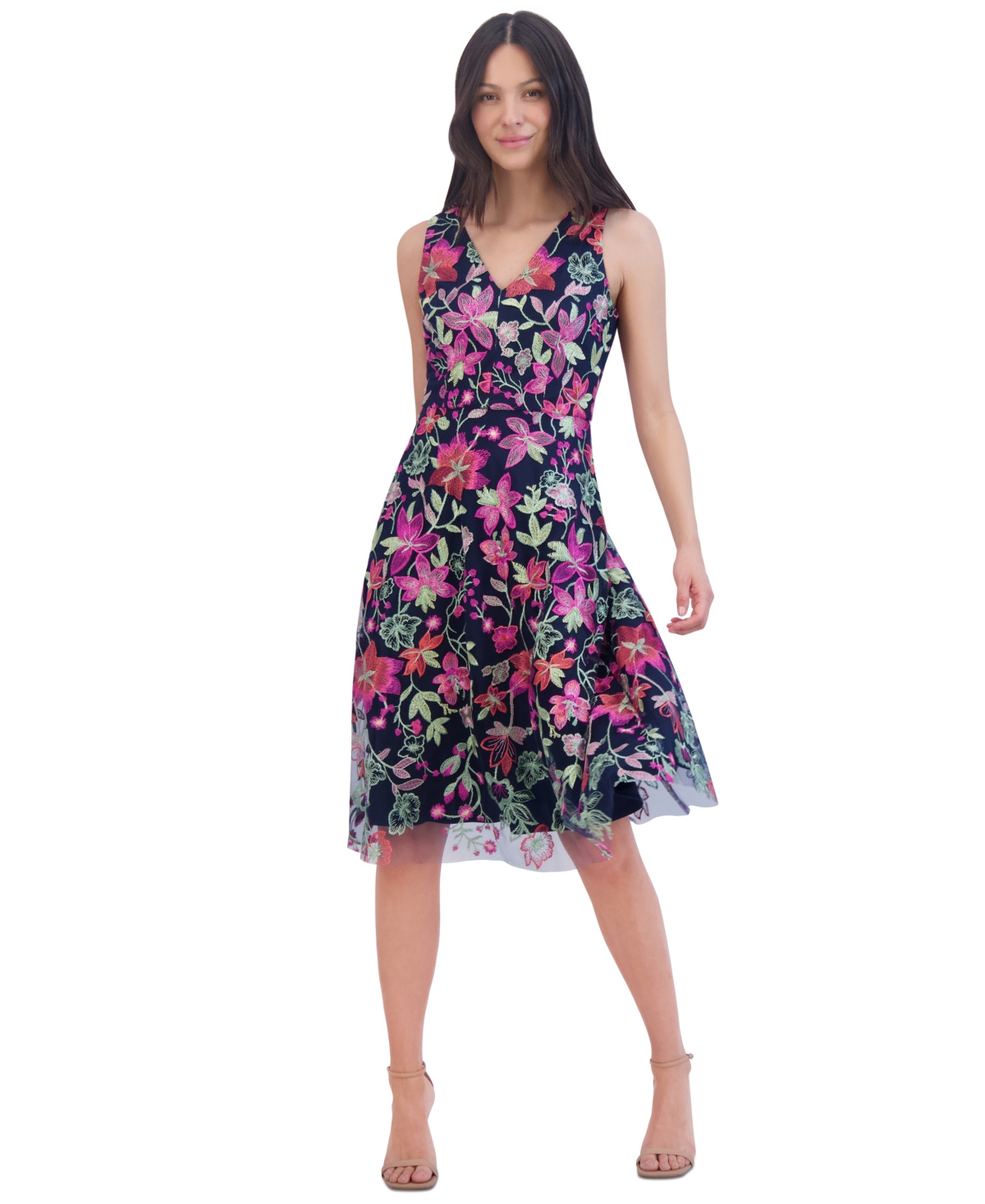 Jessica Howard Women's Floral-embroidered Fit & Flare Dress In Multi