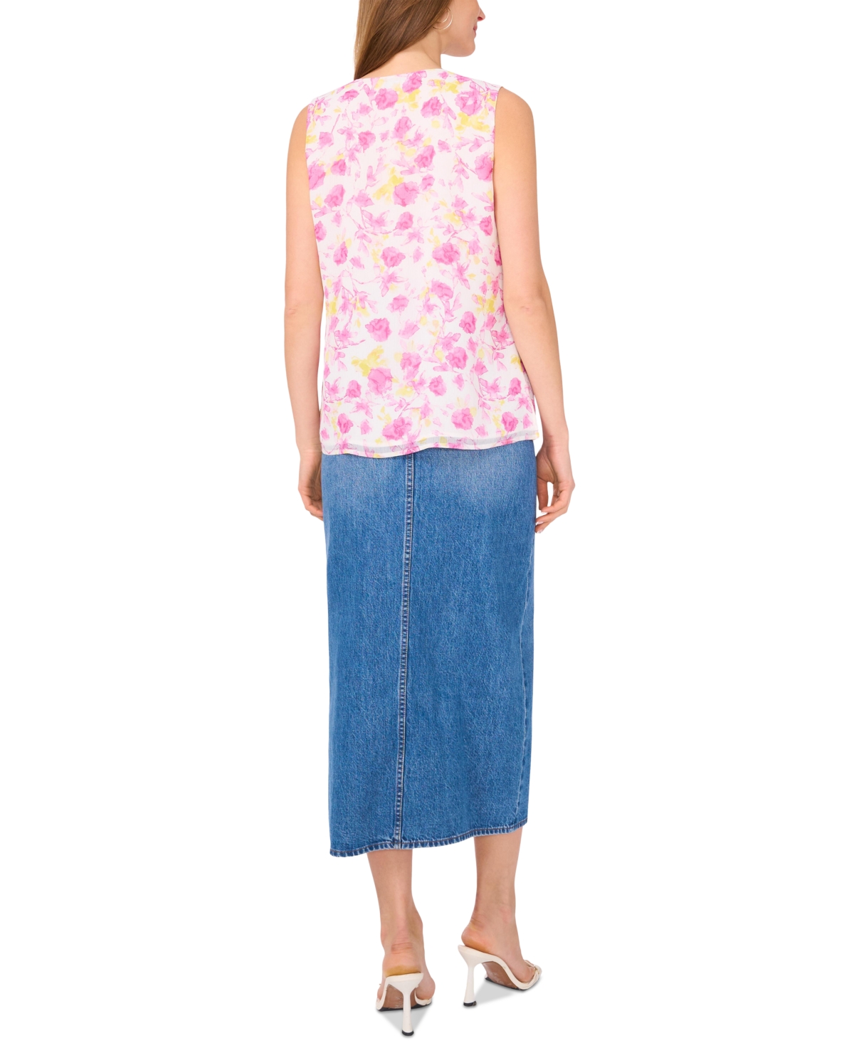 Shop Vince Camuto Women's Printed Ruffled V-neck Sleeveless Top