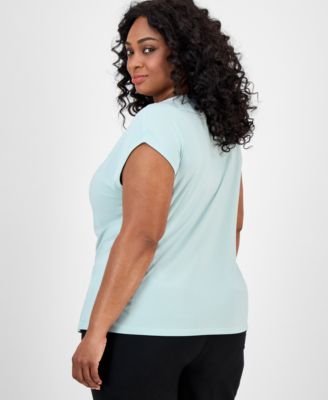 Plus Size Beaded-Neckline Short-Sleeve Top