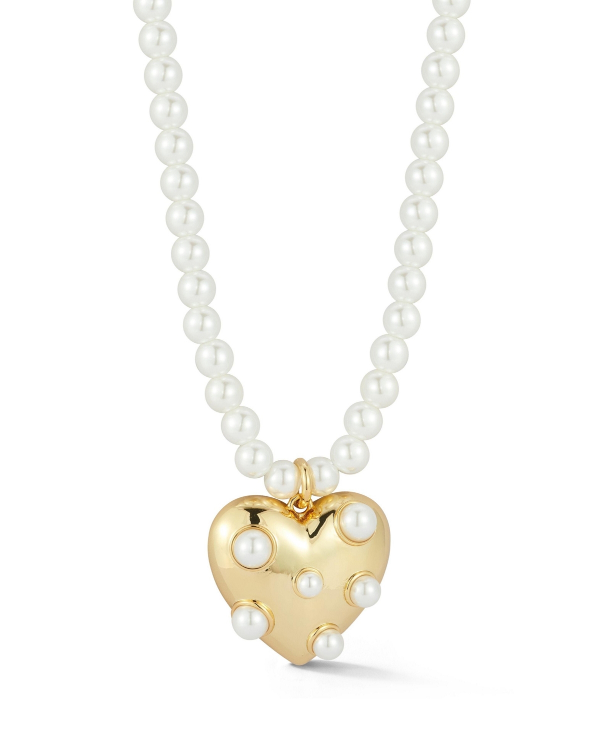 Gold Plated Heart Necklace with Pearl Chain - Gold