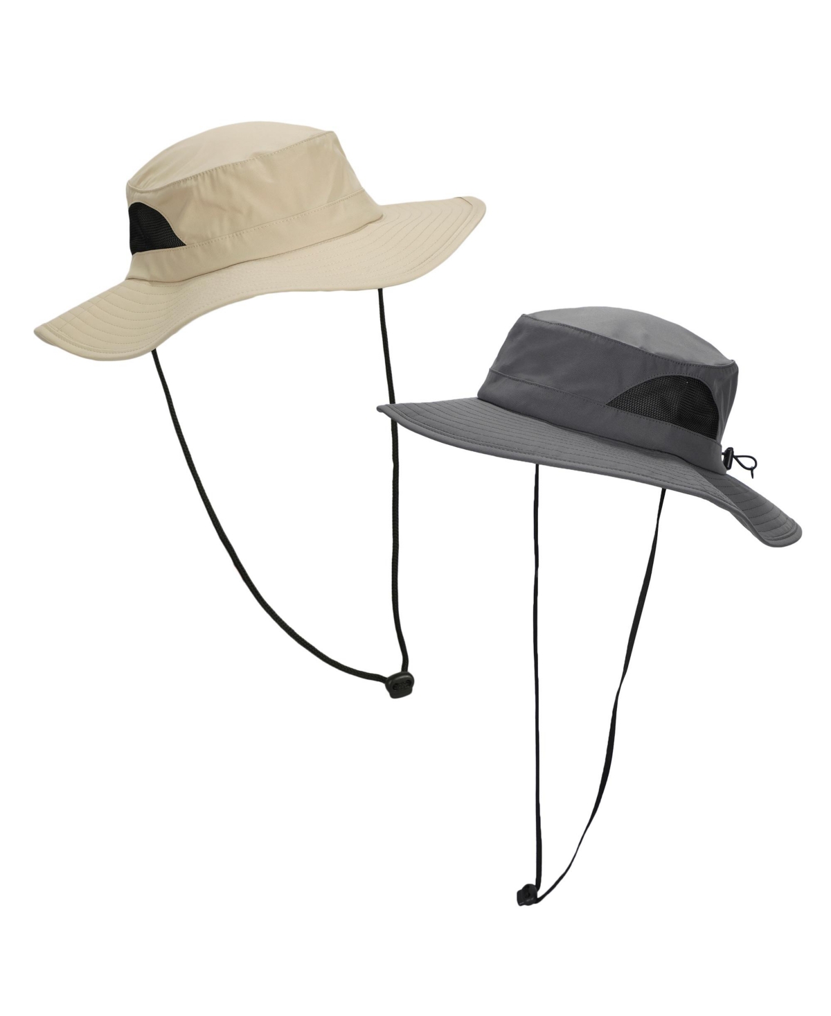 Men's 2-Pack Charcoal & Khaki Wide Brim Technical Boonie Sun Hat with Vented Mesh Piecing - Multicolored
