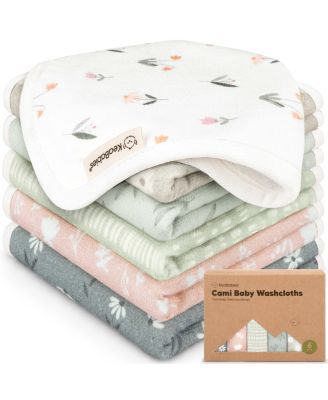 6-Pack Cami Baby Washcloths for Newborn, Cotton Face Wash Cloths for Babies, Soft & Absorbent Baby Bath Towels
