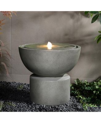 Gray with Speckled Black Resin Round Bubbler 18.5" Tall Outdoor Fountain with Lights