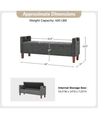 Adela Storage Waterproof Bench with Solid Wood Legs and Armrests
