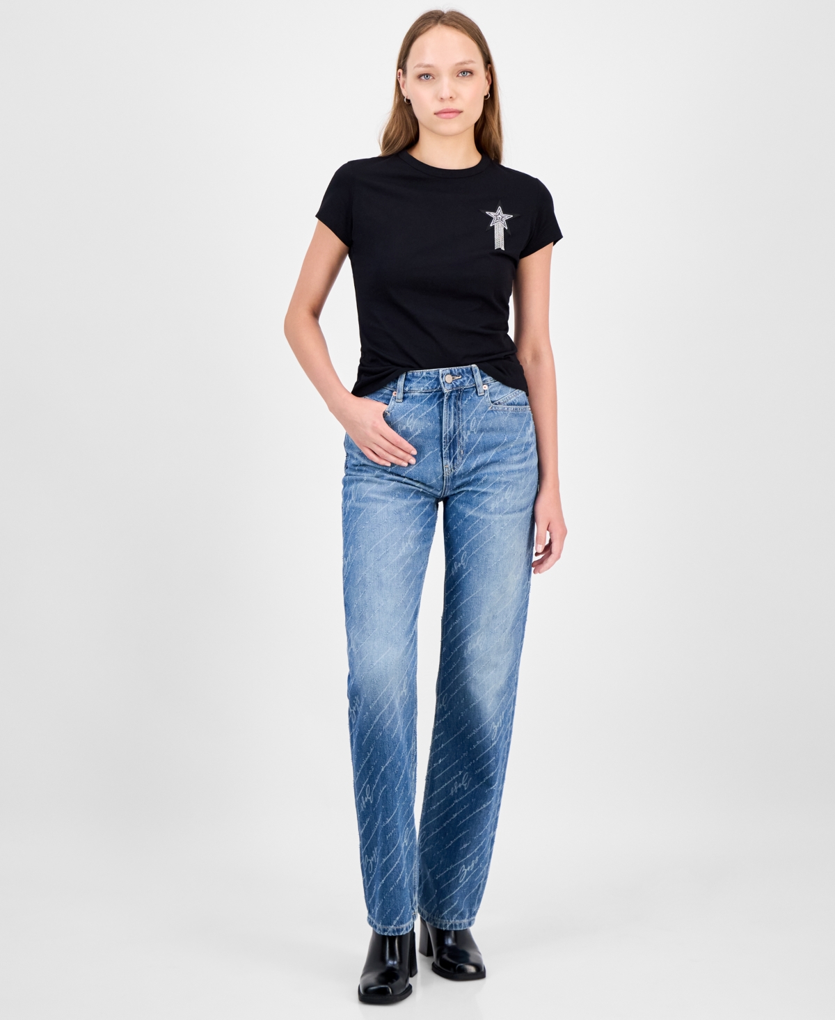 Women's Logo Straight-Leg Jeans - Med Blue