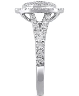 Diamond Oval Cluster Engagement Ring (1 ct. t.w.) in 14k White Gold