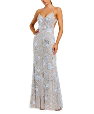 Women's Floral Embroidered Sleeveless Open Back Gown