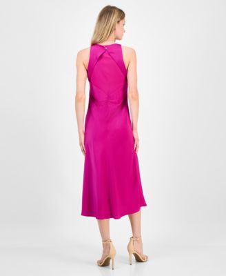 Women's V-Neck Sleeveless Satin Midi Dress