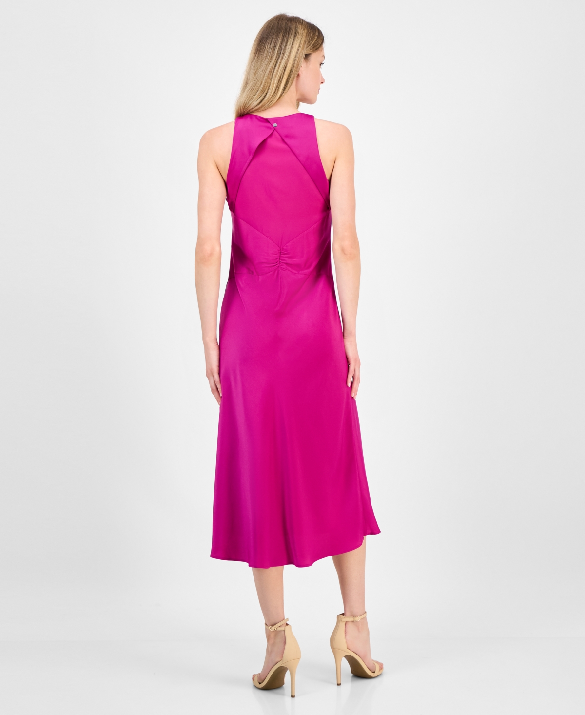 Hugo Boss Women's V-neck Sleeveless Satin Midi Dress In Pink