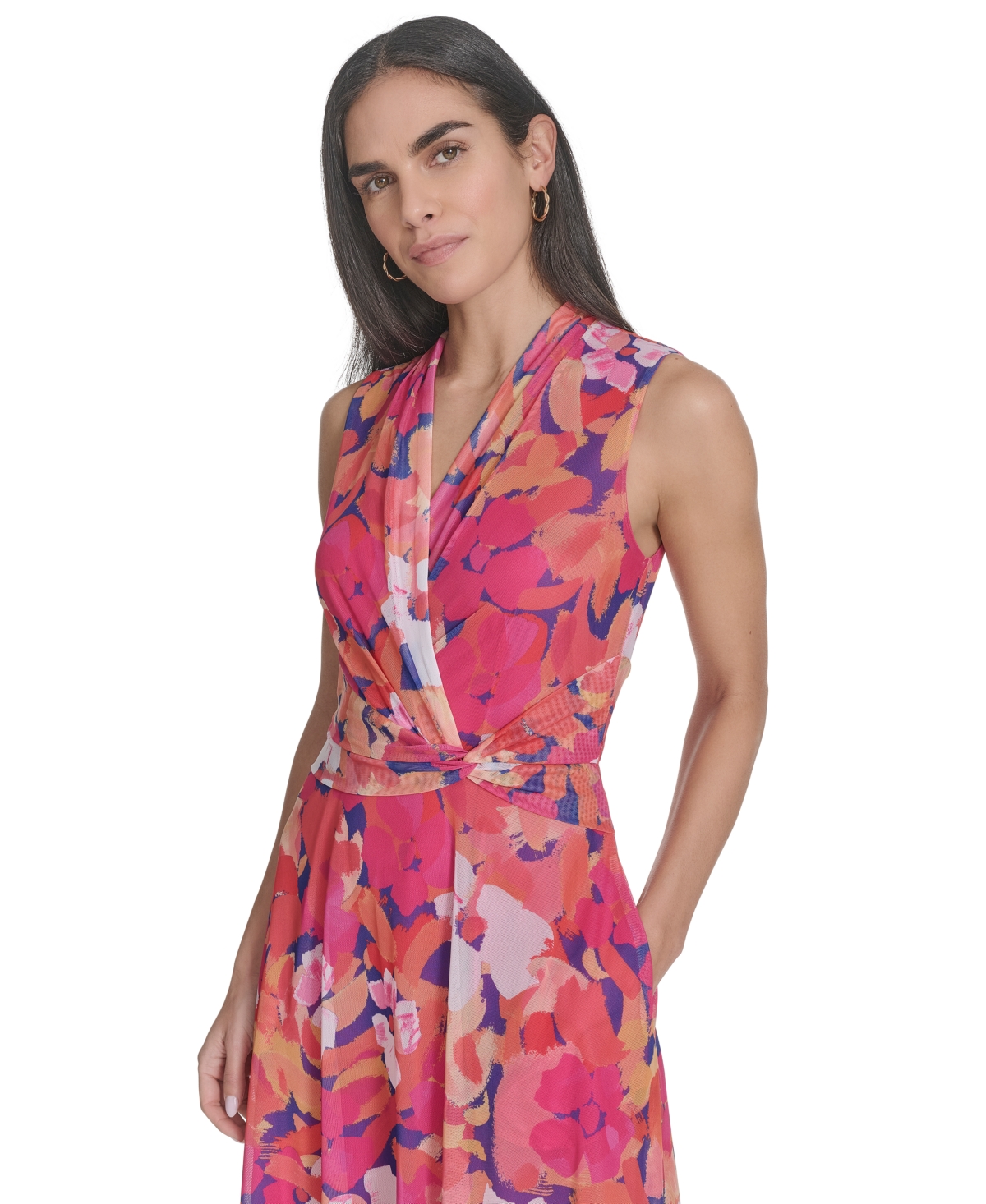 Jessica Howard Plus Size Floral Surplice-neck Midi Dress In Multi