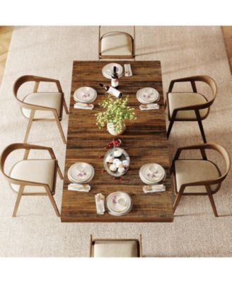 63'' Dining Table for 4-6, Farmhouse Wooden Rectangular Dinner Table with Geometric Relief, Pedestal Base