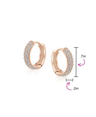 Fashion 3 Row CZ Hoop Earrings Black Rose Clear Pave Silver Plated Medium