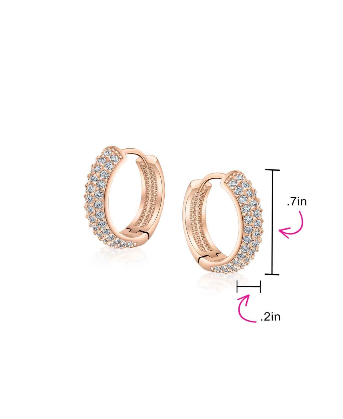 Bling Jewelry Fashion 3 Row Cz Hoop Earrings Black Rose Clear Pave Silver Plated Medium