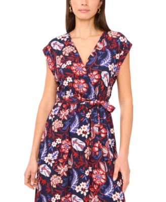 Women's Floral Challis Belted Maxi Dress