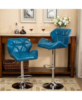 of 2 Adjustable Swivel Bar Stools with Diamond-Tufted Faux Leather Seats, Footrest, and Chrome Base for Kitchen or Home Bar