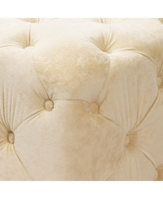 Velvet Upholstered Cube Ottoman with Tufted Design, Hidden Storage, Gold Legs, Footstool for Living Room or Bedroom