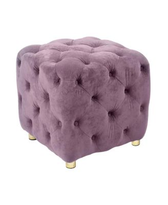 Velvet Upholstered Cube Ottoman with Tufted Design, Hidden Storage, Gold Legs, Footstool for Living Room or Bedroom