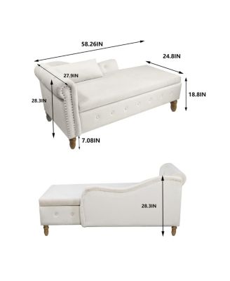 Velvet Upholstered Chaise Lounge with Storage and Pillow, Tufted Rolled Arm Chair with Nailhead Trim for Living Room or Bedroom