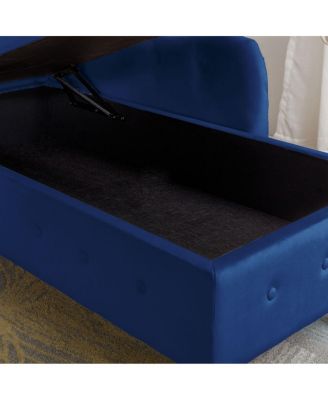 Velvet Upholstered Chaise Lounge with Storage and Pillow, Tufted Rolled Arm Chair with Nailhead Trim for Living Room or Bedroom