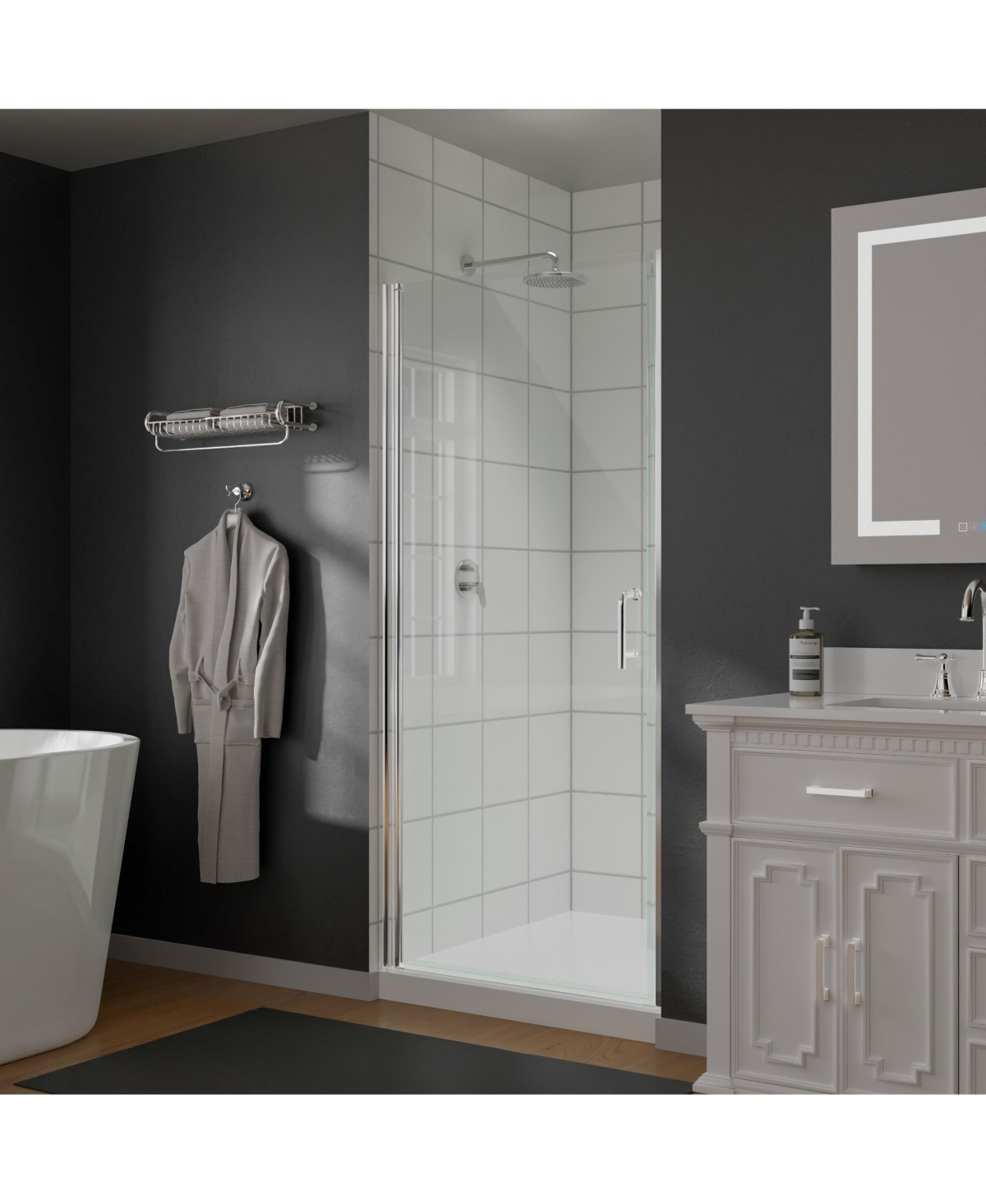 Pivot Frameless Shower Door with Clear Glass