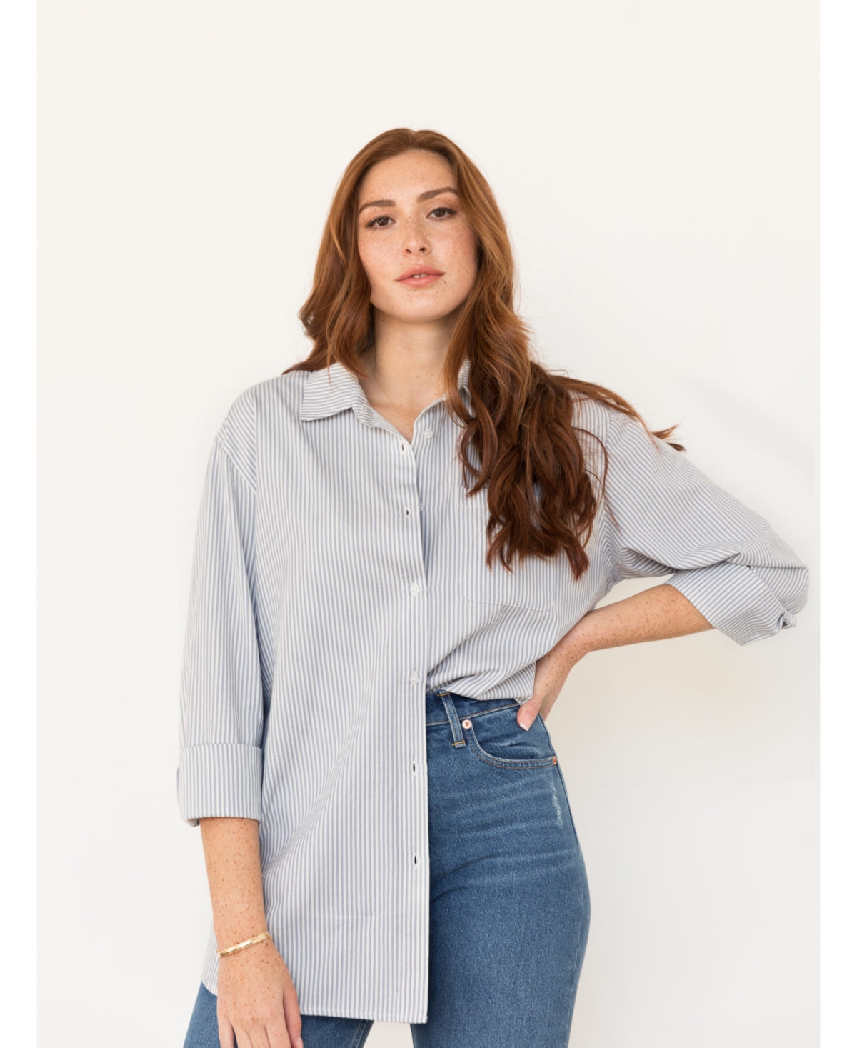 Harris Oversized Button Down Shirt - Blue/white stripe
