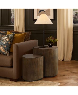 2-Piece Teardrop Drum Wood Side Tables Set in Walnut Finish