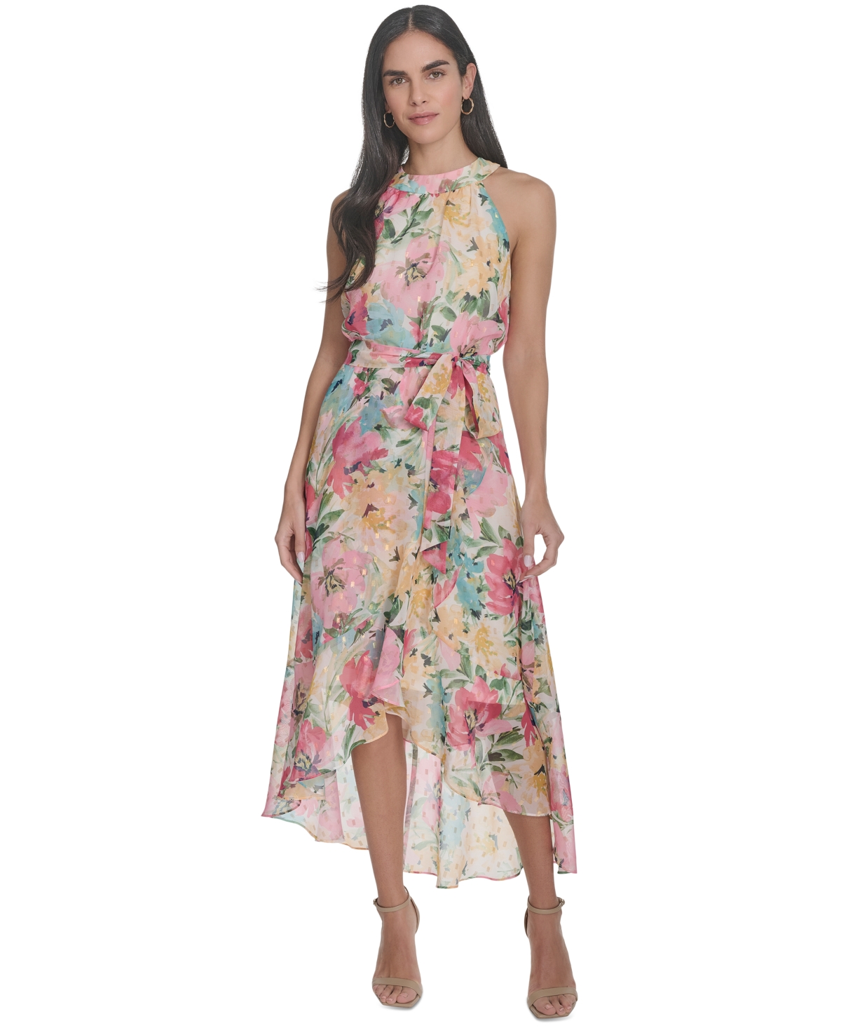Jessica Howard Petite Floral-print High-low Midi Dress In Multi