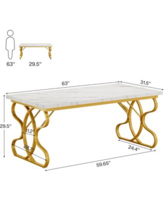 63-Inch Computer Desk, Modern Executive Desk with Gold Metal Legs, Large Sturdy Writing Table for Home Office, White and Gold