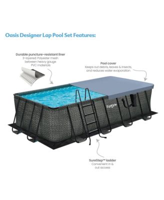 18' x 9' x 52" Oasis Rectangle Outdoor Above Ground Swimming Pool, Gray