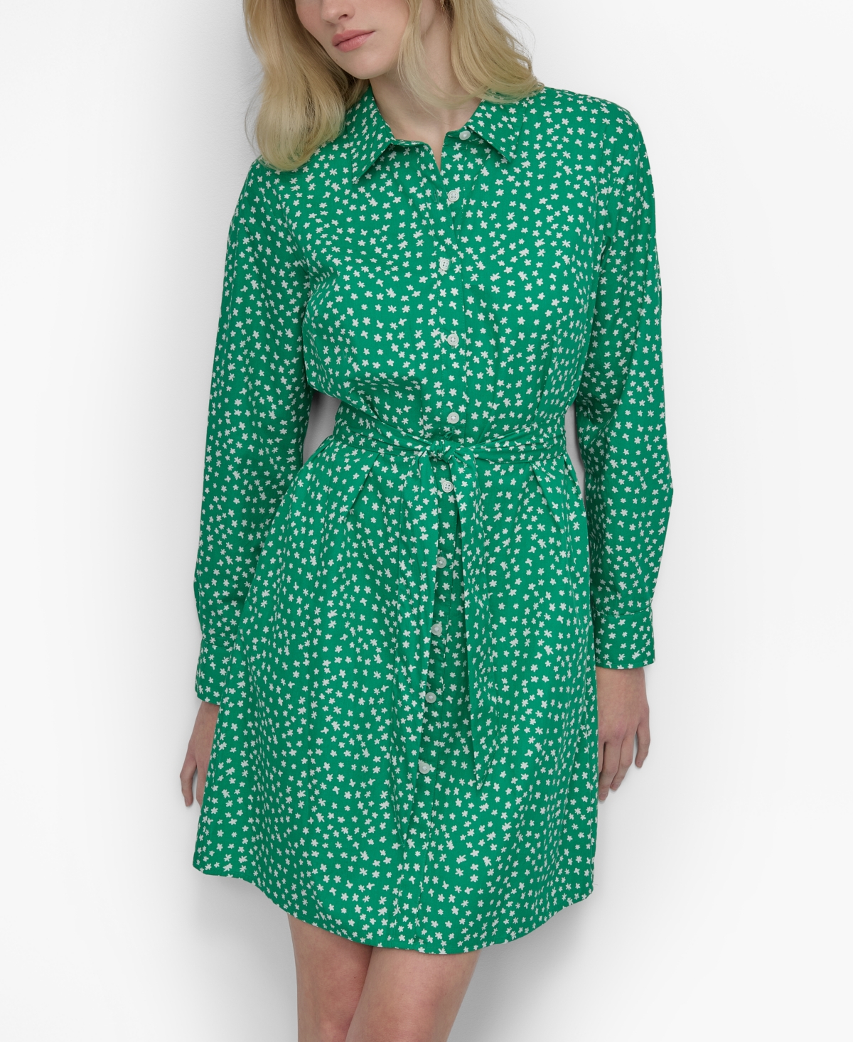 Dkny Women's Belted Star-print Cotton Mini Dress